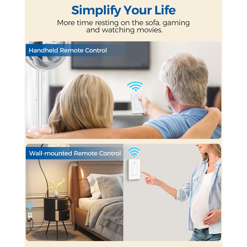 Remote Control Outlet, WILAWELS Wireless Light Switch, Removable Remote Light