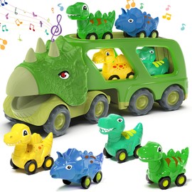 Moritakk Dinosaur Toys for Kids 3-5 Years Old,Dinosaur Transport Carrier Truck with 4 Pack Small Pull Back Dino Car,Dinosaur Transport Truck Toys for 2 Year Old boy Christmas Birthday Gift