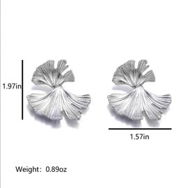 Statement Big Gold Ginkgo Leaf Stud Earrings for Women Boho, Unique Silver Large Irregular Geometric Leaves Earring Bohemian Holiday Party Jewelry Gift (Silver)