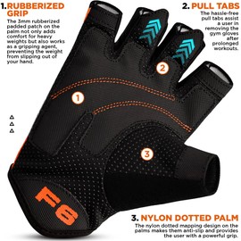RDX Gym Weightlifting Bodybuilding Sports Fitness Training Workout Gloves, orange, Small