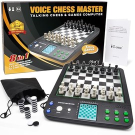 iCore Electronic Talking Chess Computer Set, Magnetic Travel Voice Chess Academy,Checkers Set Chess,Board Games, 8-in-1 100 Computer Programs Practice Tactics for Kids & Adults