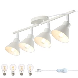 vivihobb 4 Light Plug in Track Lighting Kit,Modern Plug in Ceiling Light Fixture,14.7ft Cord,Timer & Dimming Switch,4 Way Ceiling Spot Lighting,Flexibly Rotatable Light Head (White)
