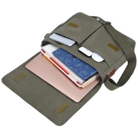 CAAORDKSO Vintage Canvas Satchel Messenger Bag for Men Women Small Crossbody Bag Travel Shoulder Bag 13.3" Laptop Bag Bookbag (Army Green)