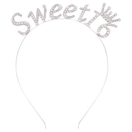 AOPRIE Sweet 16 Birthday Tiara & Crowns for Women Headbands for Girls Happy Birthday Accessories Favor Supllies Silver, 1 Pack