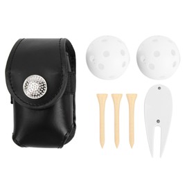 Mini PU Golf Ball Bag Pouch Holder with Golf Ball Tee Divot Portable Golfing Accessory (black)