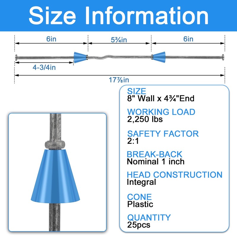 Blulu 25 Pcs 8" x 4 3/4" Standard Snap Ties