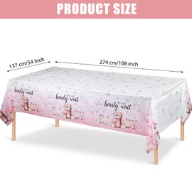 Mantel de Ducha de Bebé de Oso de Plástico Podemos Esperar Globo de Oso Cubierta de Mesa de Flor de Estrella para Niños Cumpleaños, 54 x 108 Pulgadas (Rosado, 3 Paquetes)