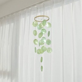 ZOYIEP Wind Chime Boho Decorative Shell Dream Catcher Garlands 43 cm Length White Wind Chime Pendant Retro Capiz Shells Wind Chimes (Green)