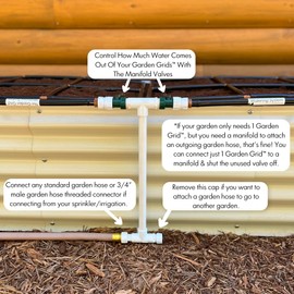 Garden Grid Connection Manifold | Connect Neighboring Garden Grids or Just 1 and/or Daisy-Chain from Manifold to Manifold with Garden Hoses to Connect Many Garden Grids | 16” Height