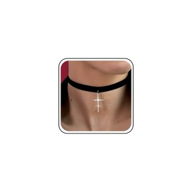 Aneneiceera Vintage Black Suede Choker Necklace Crystal Cross Pendant Necklaces Wide Suede Velvet Necklaces Velvet Cross Collar Necklace Chain Jewelry for Women