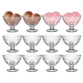 DNIENKGE Glass Ice Cream Bowl Set, Sundaes Ice Cream Cups，Breakfast bowls，with Sunflower Pattern,For Glass dessert cups for jellies, sundaes, oats and yogurt.Set of 12, 7.5oz(12)