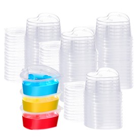 ISKYBOB 50 Sets 2oz Heart Shaped Jello Shot Cups with Lids, Love Small Jello Shot Cups, 2oz Plastic Containers with lids, Stackable Souffle Portion Cups, Salad Dressing Container To Go Condiment Cup