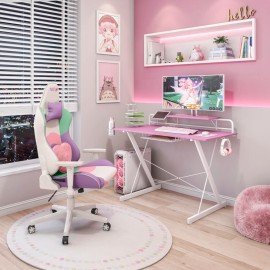 Techni Sport TS-200 Computer Gaming Desk with Shelving, Pinkcolor: Pink