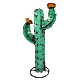 Evron International 27" Rusty Metal Yard Art, Saguaro Metal Cactus Sculpture with Flower, Yard Decor (Turquoise) M002