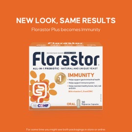 Florastor Immunity - Saccharomyces Boulardii - Daily All in One Probiotics - Supports Gut Health & Immune System - Zinc,Vitamin C & D - #1 Probiotic in class Wordlwide - For Adults & Family - 30 caps