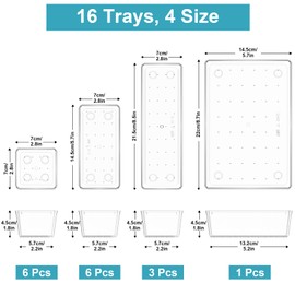 Radikor Drawer Organiser, Pack of 16 Dressing Table Organiser in 4 Sizes, Drawer Organiser, Make Up Organiser, Drawer Organiser System for Desk, Office, Kitchen, Bathroom