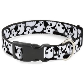 Buckle-Down Plastic Clip Collar - Ghosts Scattered Black/White - 1" Wide - Fits 15-26" Neck - Large