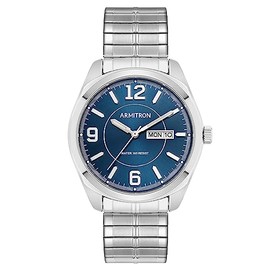 Armitron Men's Day/Date Easy to Read Metal Expansion Bracelet Watch, 20/4591, Silver/Navy Blue