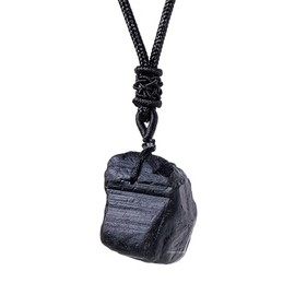 Erliway Erliway 1.2" Raw Stone Necklace for Women & Men, Natural Rough Black Tourmaline Gemstone Crystal Pendant, Adjustable Healing Crystal Necklace with Hand-Woven Rope