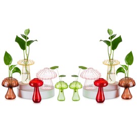 Mushroom Jars for Plants, Hewory 10pcs Colored Glass Mushroom Bud Vase for Flower, Unique Plant Propagation Stations Propagating Vases Decor, Mini Cute Hydroponic Terrarium Planter for Indoor Planters