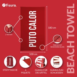 Fisura Großes Strandtuch, rot, P*to Calor, leicht, Mikrofaser, für Pool, Strand, Camping, Picknick, Anti-Sand, schnelltrocknend, originelles Geschenk, 180 x 100 cm