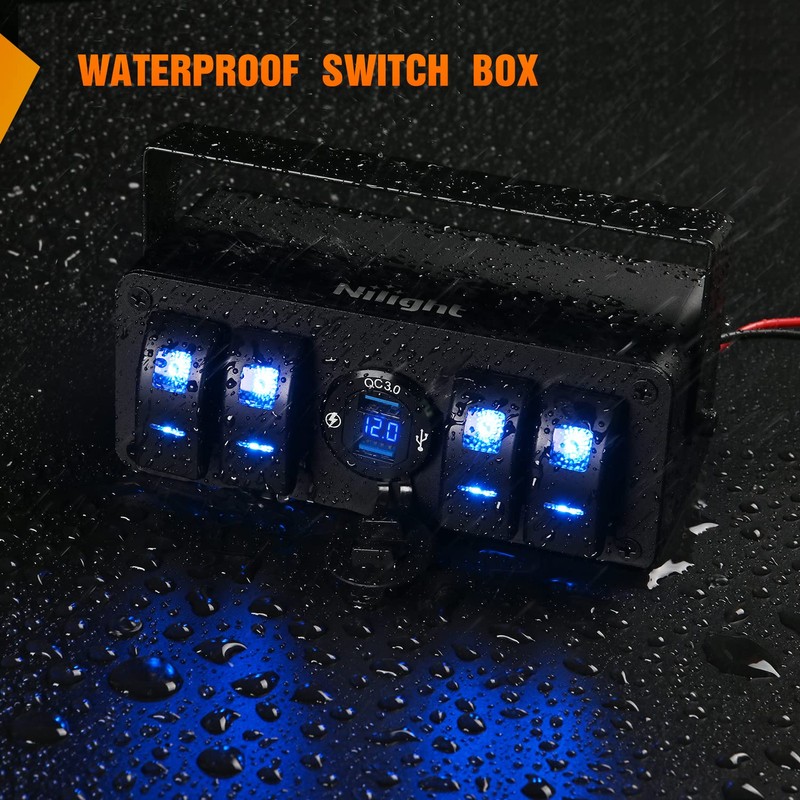Nilight 4 Gang Rocker Switch Box 12V SPST ON Off