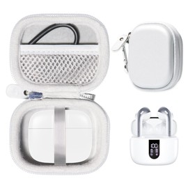 CaseSack Case for TAGRY X08 Bluetooth Headphones True Wireless Earbuds 60H, mesh Pocket for Charge Cable (White)