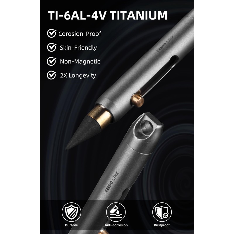 KEEPO LINK Mini Reusable Titanium Mechanical Pencil with Keychain (2