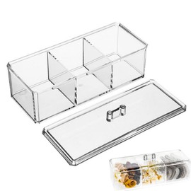 Clear Acrylic Hair Accessories Organizer for Girls - Hair Tie, Headband, Bows & Clip Holder with Lid, 3 Compartments Storage for Cotton Swab & More