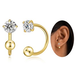 Small Huggie Half Hoop Earrings for Women Girls,Tiny 3mm Birthstone Earrings Cartilage Hypoallergenic Stud for Women (Apr)