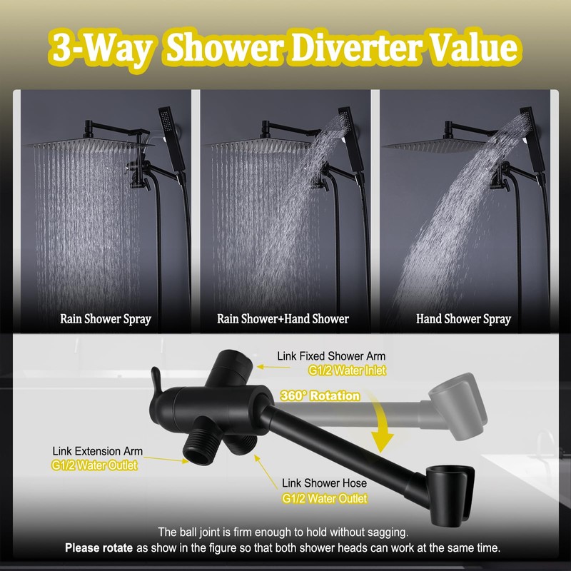 All Metal 12" Rainfall Shower Head with Handheld Spray Combo,