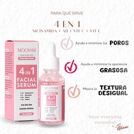 Serum Facial con Niacinamida, Ácido Hialurónico (10%) y Vitamina C (30%) y E | Colágeno y Ácido Glicólico | Hidratación, Textura y Apariencia de la Piel | Skincare Coreano para Imperfecciones (4N1)