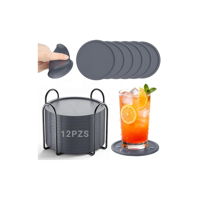 INGEQUIS 12 Piezas Posavasos de Silicona para Mesa, Portavasos Antideslizantes