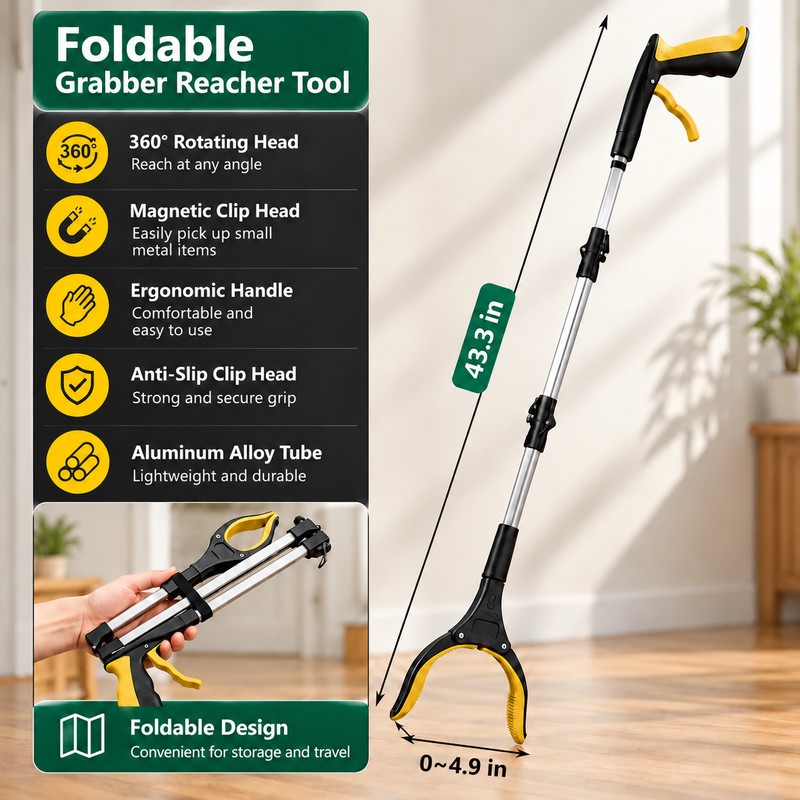 Foldable Grabber Reacher Tool for Seniors & Limited Mobility –