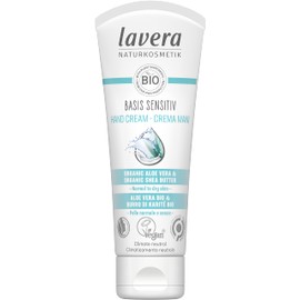 lavera Basis Sensitive Hand Cream - Hand Lotion with Aloe Vera & Shea Butter for Smooth Hands - Intensive & Moisturizing Care - PETA Certified - Vegan - Made in Germany - 2.5 Fl Oz