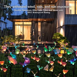 Solar Butterfly Lights Outdoor 2 Pack, Each with 6 Fiber Optic LED Butterflies (12 Total), Waterproof Solar Powered Garden Decor, Christmas Thanksgiving Birthday Housewarming Gift