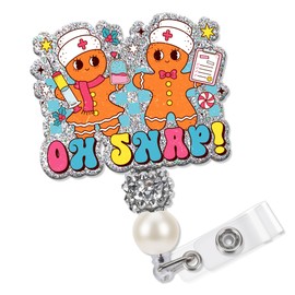 Obookey Christmas Badge Reel Retractable with Clip, Cute Nurse Gingerbread Women Name Tag Badge Reels, Funny ID Card Badge Holder for Nursing Doctor CNA ICU MA Worker Student Teacher Gifts