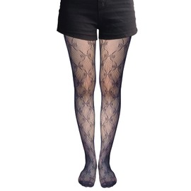 VINICUNCA Women's Fishnet Stockings Lace Patterned Tights High Waist Pantyhose (US, Alpha, Small, Medium, Regular, Regular, Black-bow)