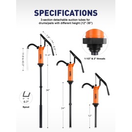 SMART JERRY - 55 Gallon Drum Pump | Heavy Duty Manual Rain Barrel Pump for Water, DEF & Corrosive Liquids | 9-14 oz per Stroke Lever Action Design​ | Fits 5-55 Gallon Drums