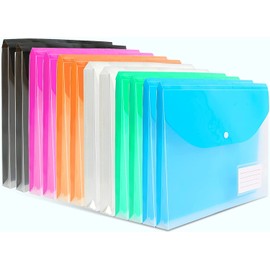 TOOELMON A4 Plastic Wallets 12 Pack A4 Folders Wallets Plastic Document Files Popper Wallets for School Office Home, Holds 200 Plus A4 Sheets