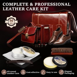 Kakalsa Shoe Shine Kit, Mens Gifts Ideas - 15PCS All-inclusive Leather Cleaner and Conditioner Kit with Saddle Soap, Mink Oil, Shoe Polishes, Shoe Brushes, Shine Sponge and more