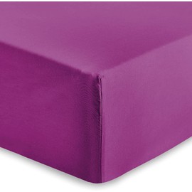 AMEHA Super King Fitted Sheet 25cm Deep Soft Brushed Microfiber Fabric Easy Care Fade Fast Fitted Sheet (Purple, 180 x 200 cm)