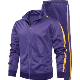 GXAMOY Men's Athletic 2 Pieces Tracksuit Casual Full Zip Jogging Sweat Suit Workout Sports Set Sportswear Lake Purple(TZ001) S