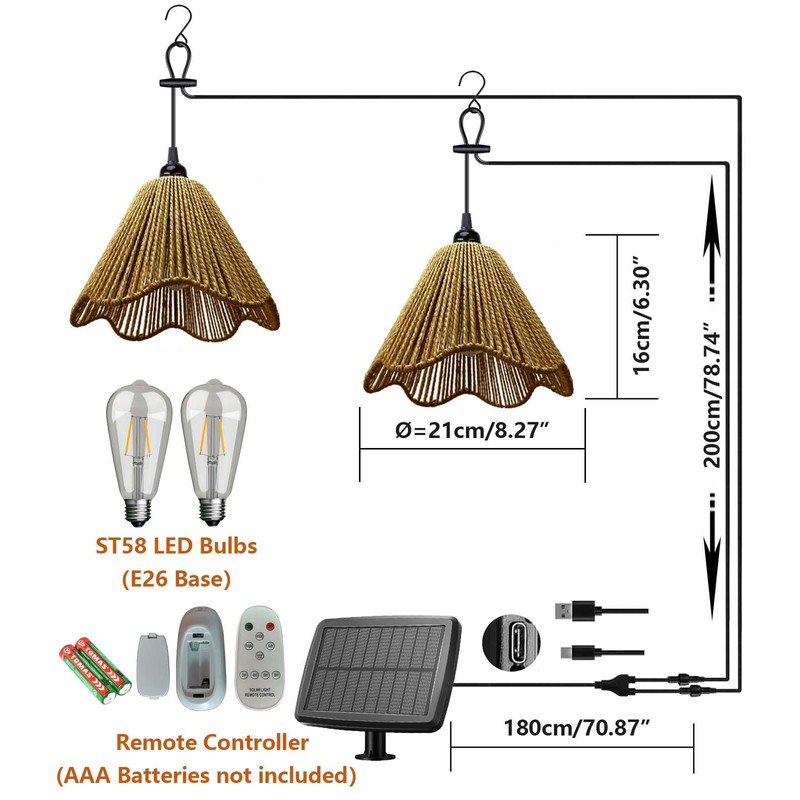 Solar Chandelier Outdoor Waterproof, Gazebo Lights Solar Powered with Remote