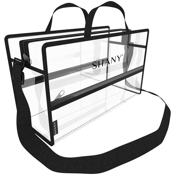 SHANY Clear PVC Water-Resistant Travel Tote Bag - Large See-Thru Bag with Adjustable Shoulder Straps and Zippered Pockets