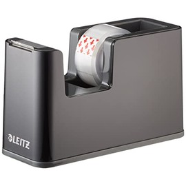 Leitz Klebeband-Tischabroller, Fester Stand, Klebebandabroller Inkl. Klebeband, Schwarz/Grau, Duo-Farbe, 53640095