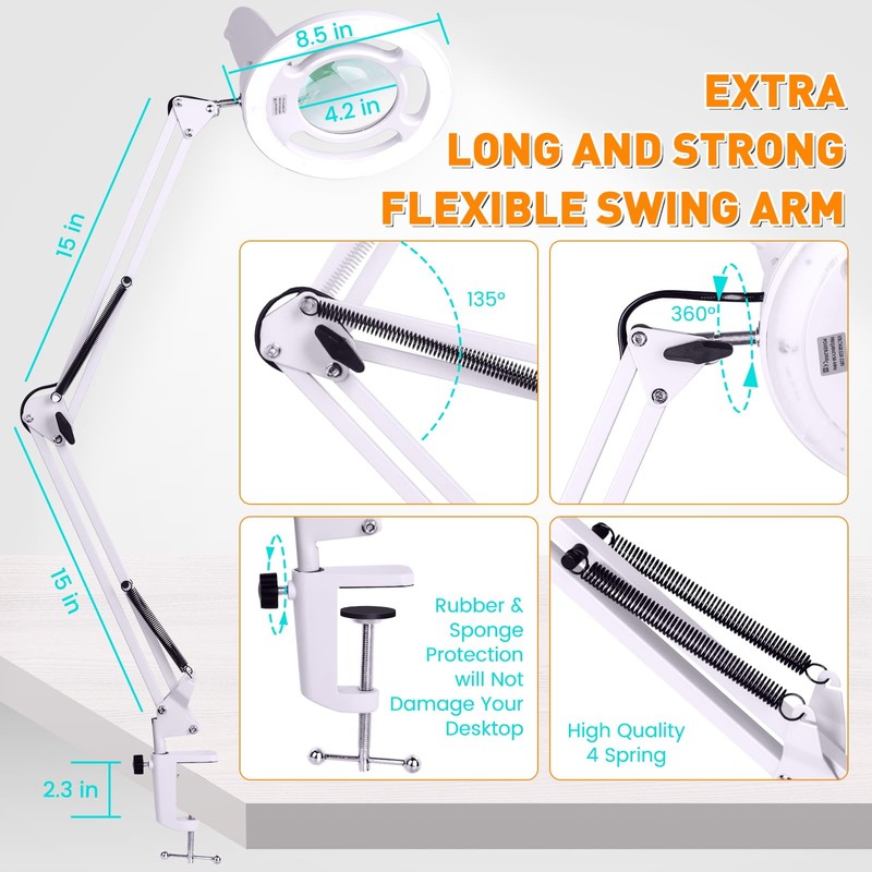 10X Magnifying Glass with Light and Stand, NUEYiO 2200 Lumens