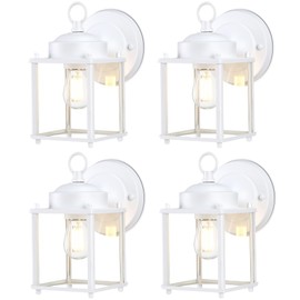 Kumtin Smart Outdoor Light Fixtures Wall Mount, Exterior Front Porch Light, Waterproof Wall Lantern, Sconces Lighting, White Outdoor Wall Lights with Clear Glass Shade for House, 4-Pack