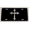 Silver Engraved 3D Christian Cross Car Tag Diamond Etched Vanity