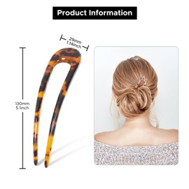 Benefree [Upgraded] French Hair Forks Tortoise Shell U Shape Updo Hair Pins Clips for Thin Thick Hair, 5.1 inch Classic Cellulose Acetate Hair Sticks hair clips Women Hairstyle Accessories(2 Pack)